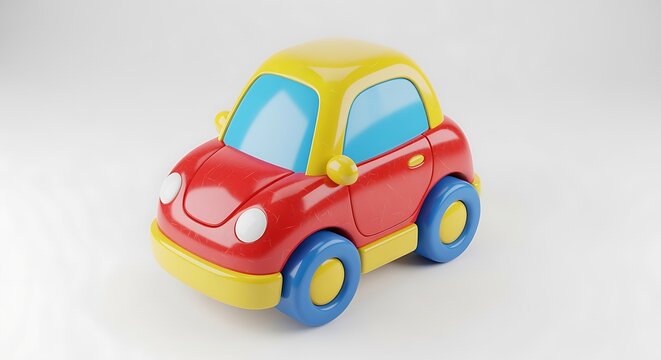 Toy Plastic Car for Kids Playing on White Background Studio