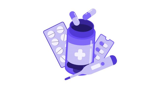Pharmacy and Medical Care Logo Animation Sign, Medicine, Pills and Thermometer Illustration Animation