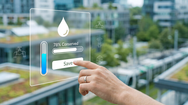 Smart water management technology interface with conservation tracking and intelligent resource monitoring