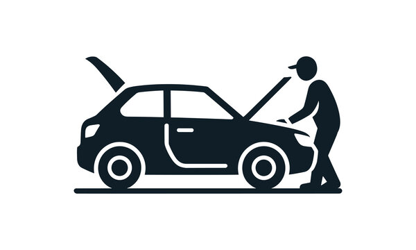 Car repair icon, mechanic checking engine