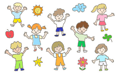 Naklejka premium Colorful hand drawn vector illustration of happy children.