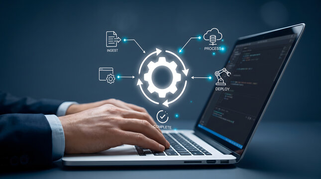 Digital workflow automation system showing process optimization, integration, and operational efficiency