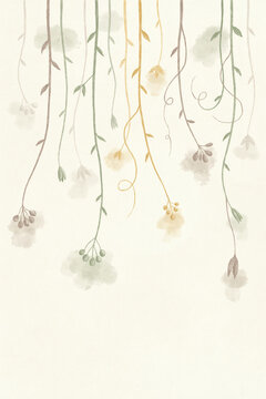 Elegant Watercolor Hanging Floral Vines Illustration Featuring Soft Pastel Wildflowers on a Minimalist Cream Background