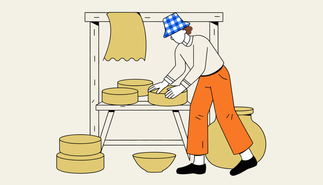 Artisan Handling Dairy Products, Food Production, Healthy Organic Food Concept, Farmers Market, Traditional Craftsmanship