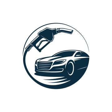 Fuel pump nozzle and car logo design vector illustration
