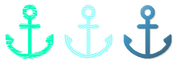 Three detailed nautical anchor icons in turquoise, cyan, and blue, isolated on transparent background © PNGVerse