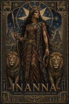 Inanna Ishtar Mesopotamian Goddess of Love and War Ancient Mythology Illustration