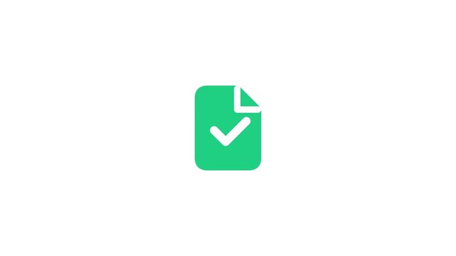 A flat green document file icon representing a successful verification or completed task with a checkmark symbol for digital user interface design