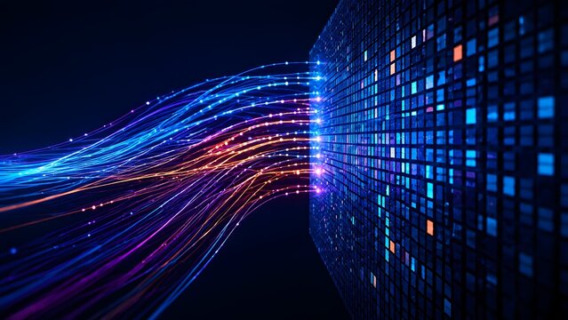 Fiber Optic Cable Transmission Delivering High Speed Data Packets into Server Storage Wall Interface