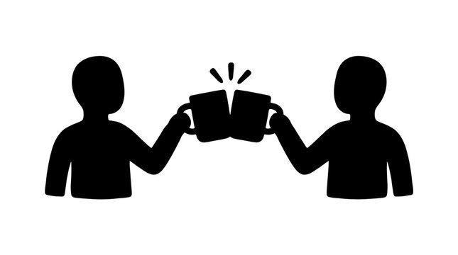 Two people clinking mugs in a toast silhouette icon