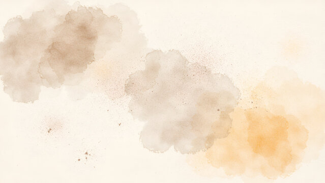 Abstract watercolor background with soft brown and beige paint splashes and artistic texture