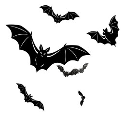 Fototapeta premium Black bats flying in formation during Halloween night with white background vector illustration