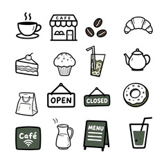 カフェメニューやテイクアウトの線画イラスト集 © sorairo