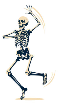 Dancing Skeleton with Motion Lines in Flat Style Vector Illustration