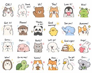 Fototapeta premium Cute and Whimsical Animal Illustrations for Positive Emotions