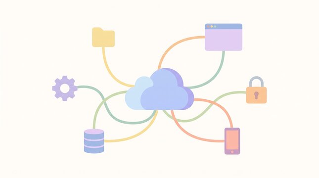 Pastel flat vector illustration of cloud computing network system