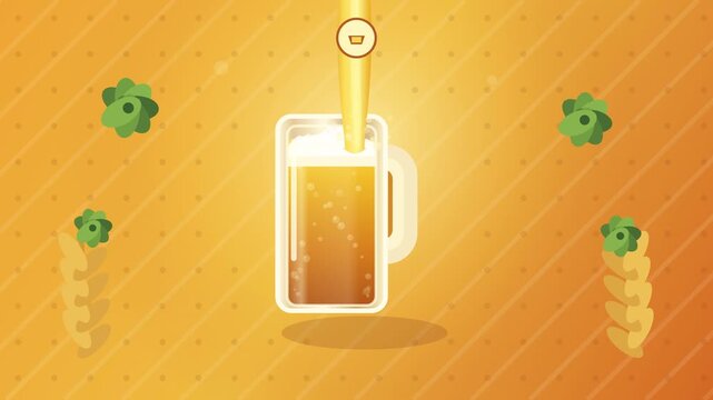 Flat Vector Animation of Beer Pouring into a Glass Mug