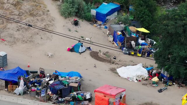 temporary structures set up by homeless and evicted residents of a city in Canada