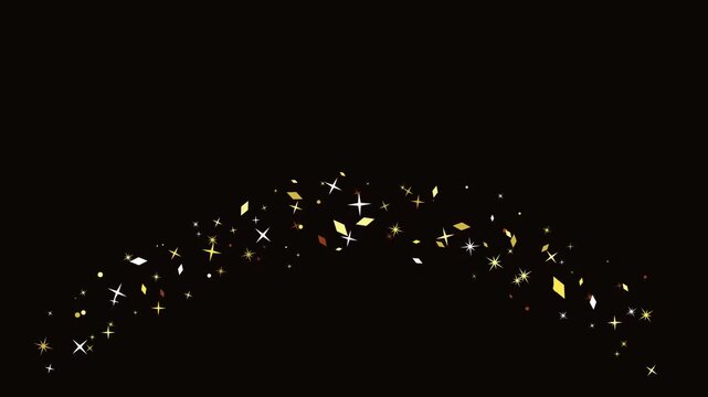 Golden magical sparkle dust particles swirling in an elegant arc motion against a plain dark background for festive graphic design overlays