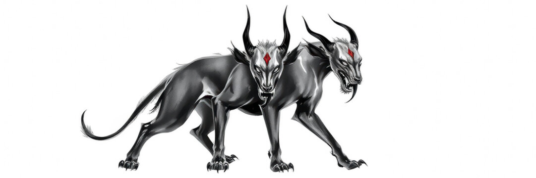 Two headed mythical demon beast isolated on black
