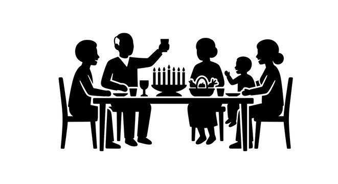 Multi-Generational Family Celebrating Hanukkah Dinner Silhouette