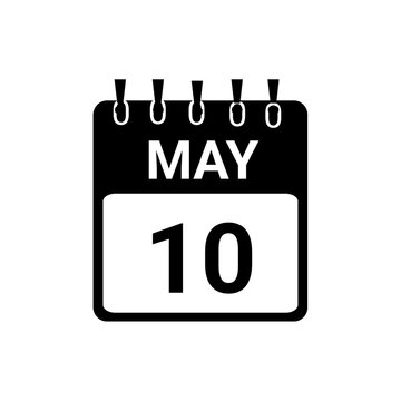 May 10 calendar date icon-may 10 date reminder, minimalist black and white desk calendar symbol isolated.