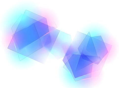 Ethereal Translucent Geometric Prism Clusters in Dreamy Pastel Blue and Purple Gradient Glow