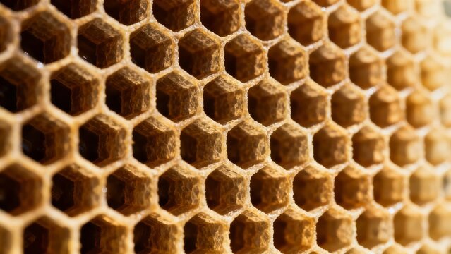 Close-up view of honeycomb structure with hexagonal cells