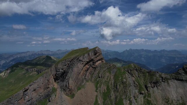 Stunning drone shot from the mountain Magerrain kn the swiss alps.