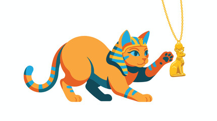 Fototapeta premium Egyptian Cat Goddess Holding Golden Amulet