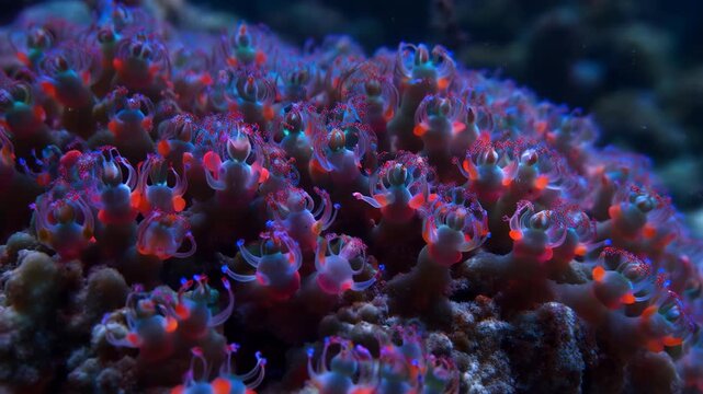 Extreme Close-Up of Coral Polyps Opening and Closing Underwater