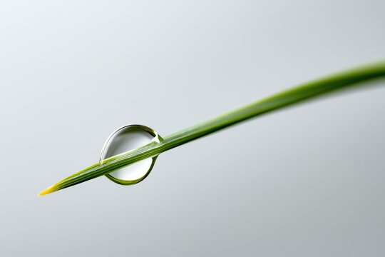 A close-up of a water droplet on grass.