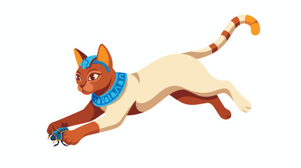 Fototapeta premium Egyptian Cat Goddess Catching Blue Bird Vector
