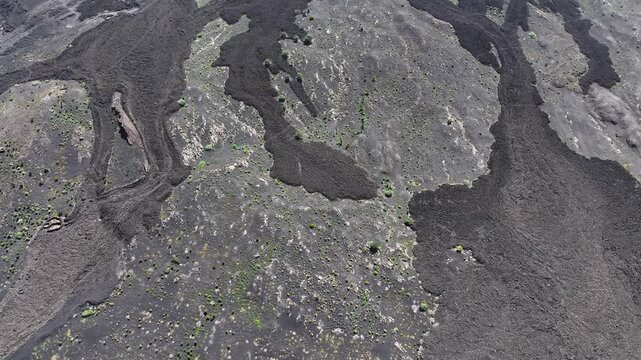 Drone Shot of Lava Fields and Slopes Under Volcano. Fogo Island, Cape Verde 60fps