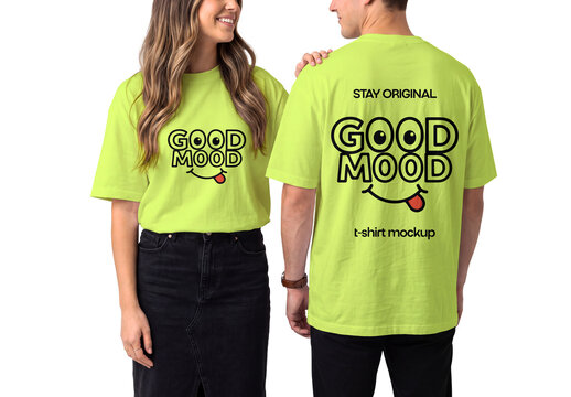 Lime Green T-Shirt Mockup with Couple
