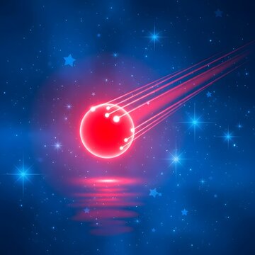 Red glowing comet in space with tail