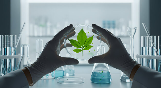 Plant Leaf in Lab Glass