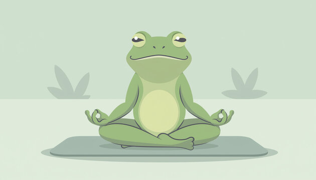 Cute Frog Illustration Doing Yoga Pose for Mindfulness and Meditation Concept Art