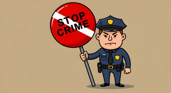 Police Officer Holding Stop Crime Sign