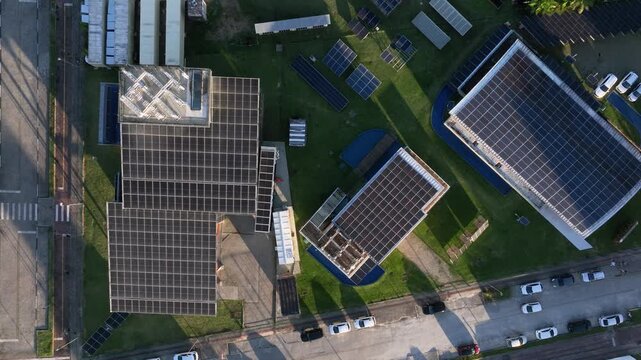 Multiple Solar Panel Technologies at a Renewable Energy Research and Innovation Facility in Florian&oacute;polis, Brazil. Aerial View.
