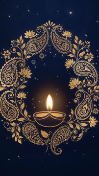 Bhadrapada Kalashtami Greeting with Golden Diya and Paisley Art
