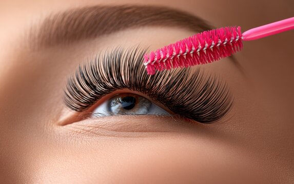 Detailed Close-Up of Eyelash Enhancement Procedure at a Salon with a Focus on Perfect Lashes