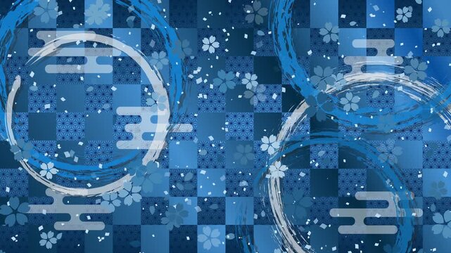 cherry blossoms 01 small brush circle confetti blue fall pattern01 ekasumi ichimatsu asanoha loop （blue background）02