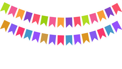 Obraz premium Colorful festive bunting garland on a white background