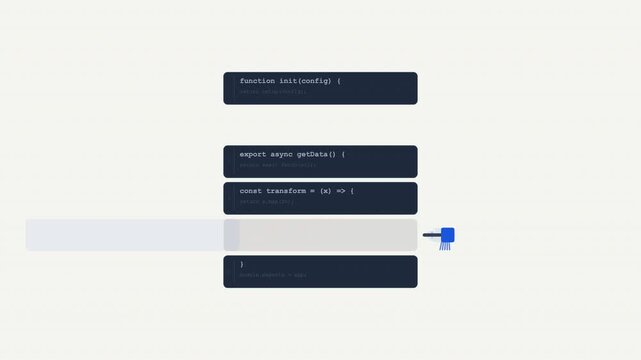 Web development projects, this asset features react code snippets in a dark background with a blue cursor and a horizontal progress bar. Suitable for tech presentations and tutorials.