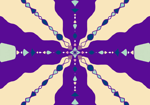 Abstract blue and yellow symmetrical geometric pattern and kaleidoscope background