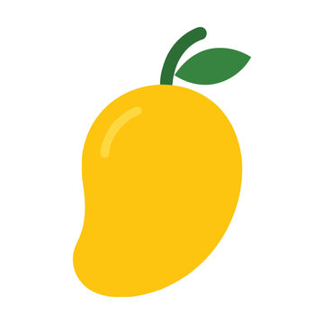 Fresh ripe yellow mango fruit with a green leaf icon illustration Vector