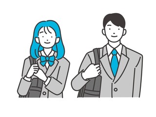 Fototapeta premium ブレザーの制服を着る男女の学生のベクターイラスト素材／制服／高校生／中学生