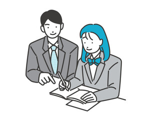 Fototapeta premium 個別指導で勉強を教えてもらう学生のベクターイラスト素材／制服／高校生／中学生