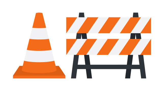 Road construction safety traffic cone and barrier illustration.